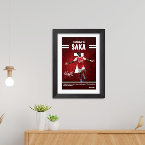 Image of TenorArts Bukayo Saka Quotes Poster Arsenal Laminated Photo Print Frame Painting with Matt Finish Black Texture (12 inches x 9inches)