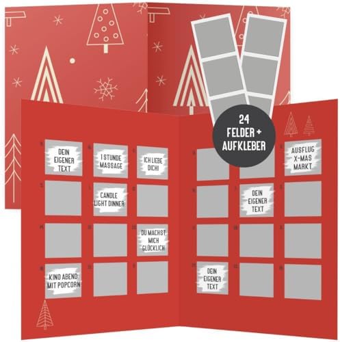 Rubbellos Adventskalender A4 - Selbst Beschreibbar Mit 24 Goldenen Stickern