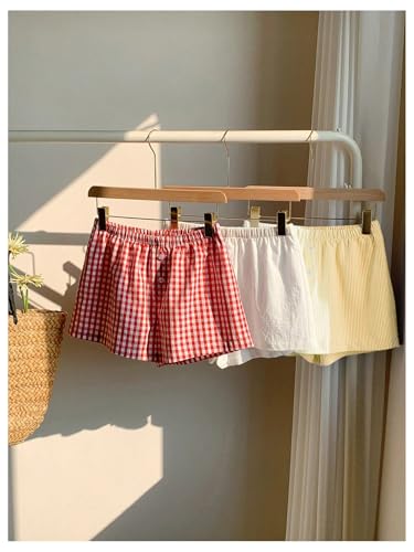 Image of MakeMeChic Women's 3 Pack Linen Shorts Gingham Striped Beach Shorts | Summer, Plaid, Cover Up Shorts