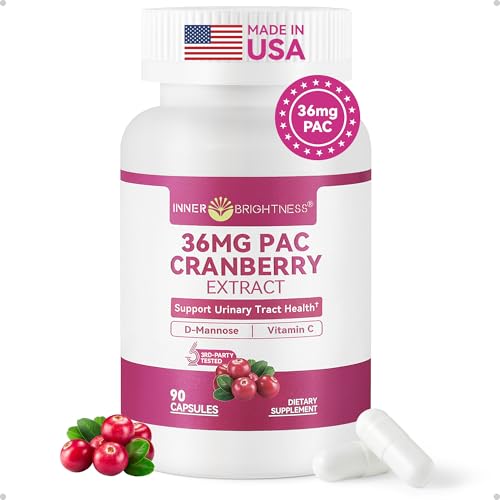 Cranberry Supplement 36 mg PAC with D-Mannose & Vitamin C Cranberry Pills for Women Cranberry Capsules 3-in-1 Daily Urinary Tract Support Soluble A-Type PACs Vegan Gluten-Free 90 Capsules