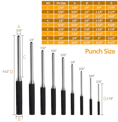 Image of Pin Punch Set, 14pcs Removing Repair Tools, including Universal Block, Pin Punches and Hammer
