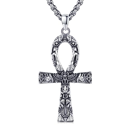 StoryMidir Ankh Necklace 925 Sterling Silver Ankh Cross Pendant Egyptian Necklace Ankh Amulet Egyptian Jewelry Gifts for Men Women