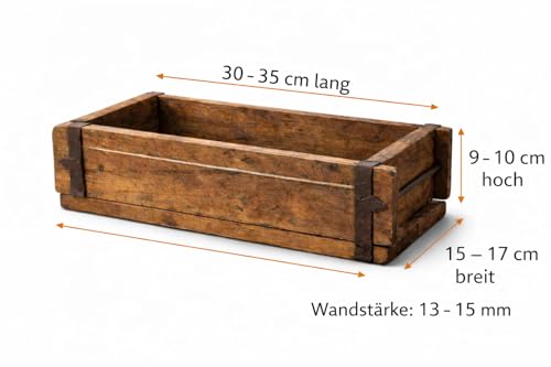 MC-Trend 2 Stück Ziegelsteinform aus Holz – rustikale Holzkiste zum Bepflanzen – Altholz Blumenkasten – Backsteinform mit Metallbeschlägen – jedes Stück ein Unikat – Holz Zieglform