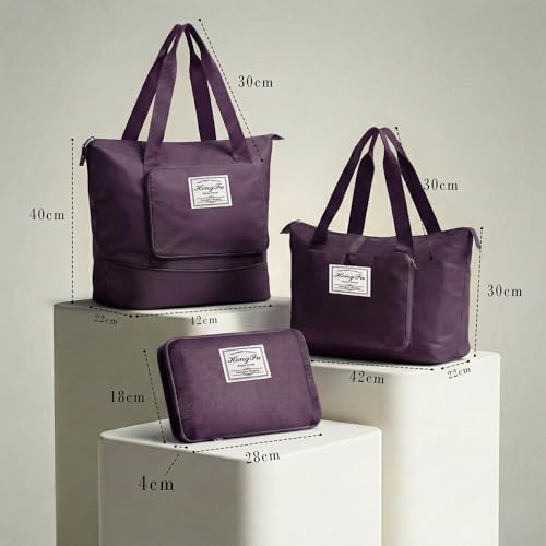 Image of Nylon 41L Expandable Travel Bag for Women, Foldable Waterproof Duffle Bag, Lightweight Carry-On Luggage with Wet Pocket, Vanity Handbag for Travel & Gym (Purple, 41 Liter)
