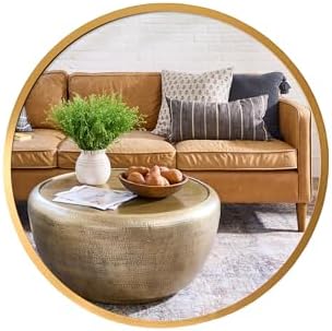 12 Inch Aluminum Framed Modern Gold Round Wall Mirror, Small Meta...