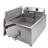 MOOTACO Gastro Fritteuse Friteuse Edelstahl, 30L Behälter, Elektro Fritteuse Gastro 3000W, 16 Liter Max. Ablasshahn mit Korb