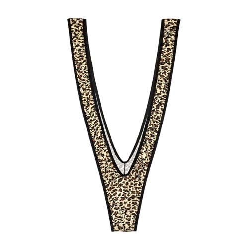Mens Sexy V Sling Underwear One Piece Bodysuit Strap Swimsuit Bulge Pouch Mankini Thong Gag Gift (US, Alpha, One Size, Regular, Regular, Leopard Print)4