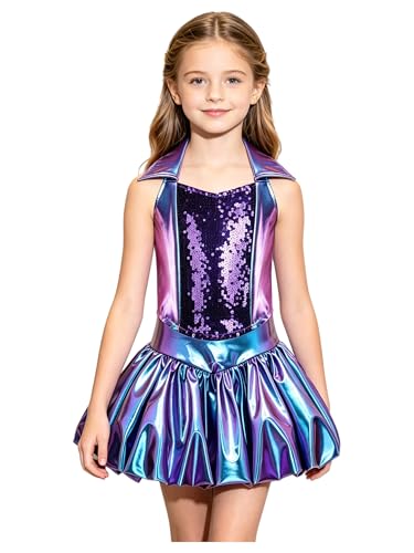 Jupe patineuse métallique pour filles et tops en paillettes pour ballet et spectacle