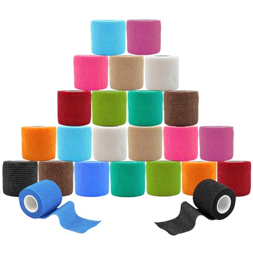 ANAMPION Venda Cohesiva 24Rollos 5cmX4.5M Venda Cinta Bendaje Adhesiva Vendaje Autoadhesivo Deportiva Tape Cohesivo Para Muñeca Dedos Lesiones Deportivas,Hinchazón