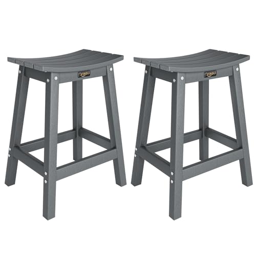 VINGLI 24 Inch Outdoor Bar Stools Set of 2, HDPE Weather Resistance Counter Height Bar Stools Durable Patio Chairs for Bar, Kitchen Counter, Yard (Gray, 24 Inch 2PC)