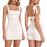 URYIAO Satin Silk Mini Dress for Women Bow Tie Short Homecoming Night Out Club Dresses S White
