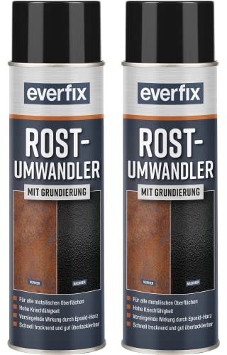 Everfix Rostumwandler Spray mit Grundierung (2 x 500 ml) Rostentferner für Metall - Rost entfernen an Auto, Fahrrad, Zaun, etc.