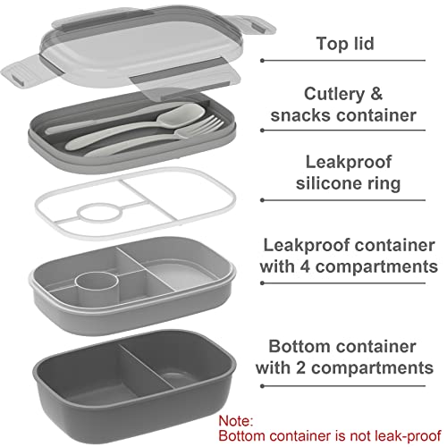 Jbgoyon® Bento Box Adult Lunch Box, 64Oz Stackable Kids Lunch Container, Modern Bento-Style Design Includes 3 Containers, Built-In Plastic Knives, Forks And Spoons (Grey) #TOP3