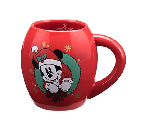 Vandor Disney Mickey Mouse Holiday 18 Ounce Oval Ceramic Mug, Red