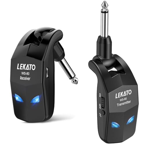 LEKATO 2.4GHz Receptor Transmisor Recargable con 8 Horas Autonomía Guitarra Digital Cable Inalámbrico Bajo Guitarra