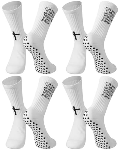 Image of Geyoga 4 Pairs Grip Cross Soccer Socks Anti-slip Grips Sports Sock with Faith Bible for Baseball Football Basketball Gym