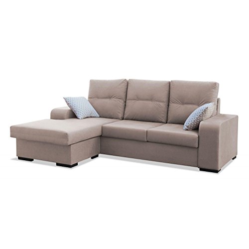 Mueble Sofa ChaiseLongue, MONTADO DE FABRICA, 3 plazas, Color Beige, cheslong Chaise...