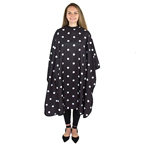 Hair Cutting Cape for Adults - Polka Dots Print - 100% Polyester Lightweight Water Resistant Hair Cape - 57in x 50in - Snap Closure - Haircut Cape - Salon Cape