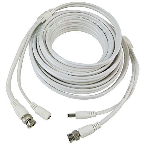eSecure 60FT Professional Grade RG59 Siamese Combo Coaxial Cable Pre-Made All-in-One BNC Video Power Cable for HDTVI, HDCVI, AHD Camera and Analog CCTV Camera, White