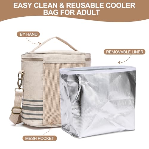 neatlife Lunch Bag for Women, Soft Linen Lunch bag with adjustable shoulder strap, Insulated Womens Lunch Bag for Work, Machine Washable Lunch Box with removable liner (Gray Stripe) - image 7