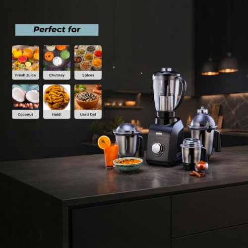 USHA Store USHA 1200W TurboX Mixer Grinder, 4 Jars, Brown - Image 4