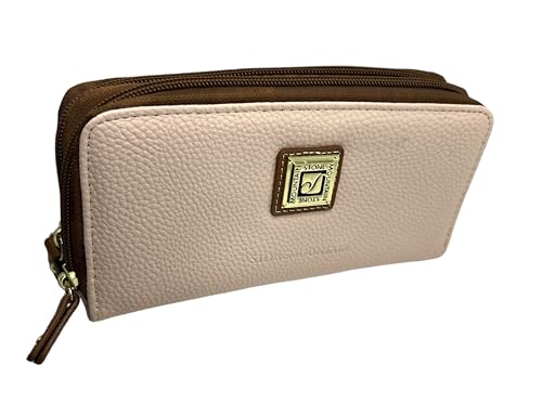 Stone Mountain Large Pebble Double Zip Around Wallet | Creamy Pink Genuine Leather | 7x2x4 inches