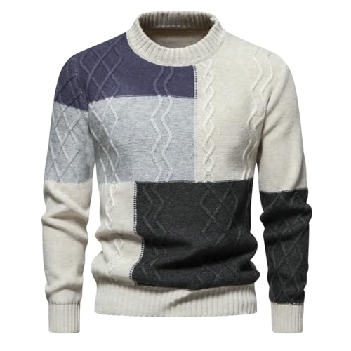 Pull en tricot homme col rond avec base ajustée et motif moderne bloc de couleur