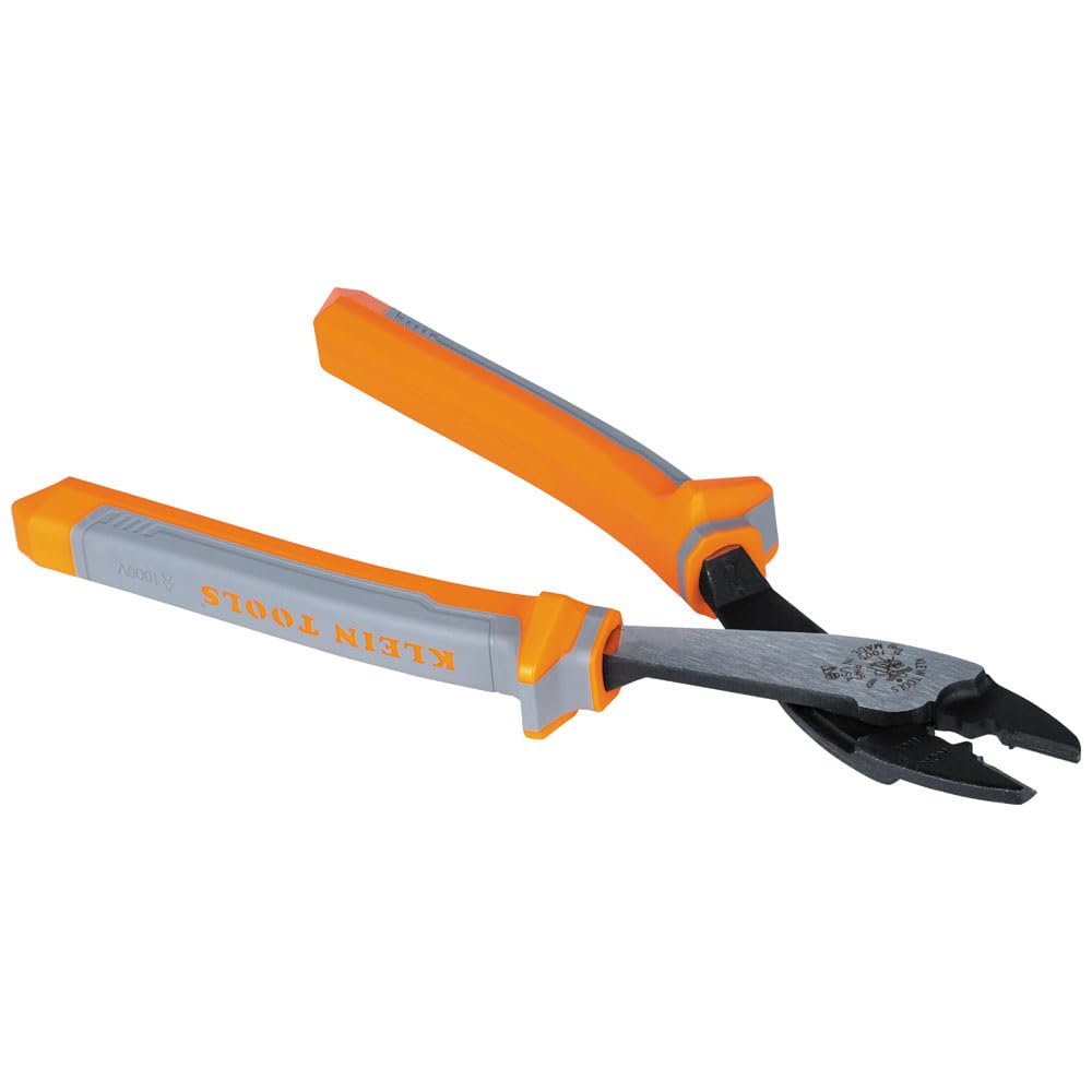 Klein Tools Pinza isolata 1005RINS, prodotta negli Stati Uniti, strumento di taglio/crimpatura per cavi e connettori isolati e non isolati da 10 a 22 AWG, 1000 V nominale