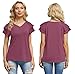FREEOAK Summer Tops Double Lace Sleeve Shirts for Women V Neck Loose Casual Tee Tunics Purple Red S