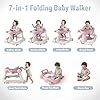 TODECARE 7 in 1 Foldable Baby Walker, Infant Activity Walker w/Adjustable Height, Detachable Play Tray with Music & Light, Baby Push Walker with Wheels for Boys Girls 7-18 Months, Speed Control, Pink #1
