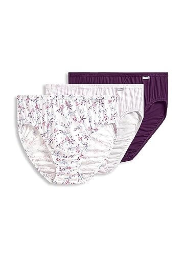 Image of Jockey Women's Underwear Elance French Cut - 3 Pack Underwear Women Pack, 100% Cotton, Deep Plum /Belvedere Lavender Stripe /Bella Floral, 11