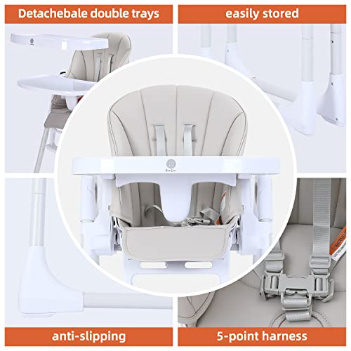4 In 1 Baby High Chair, Foldable Booster Seats, Adjustable Height, Reclining Backrest And Footrest, Double Removable Tray, Highchair For Toddler And Infant #TOP4