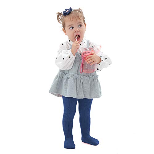 Image of EPEIUS Baby Girl Tights Cable Knit Cotton Seamless Footed Leggings 0-6Y | STAY-UP BABY TIGHTS. High elastic waist, smooth toe. Fits 0-3m newborn, infant & toddler. Ideal for daily wear & dresses.