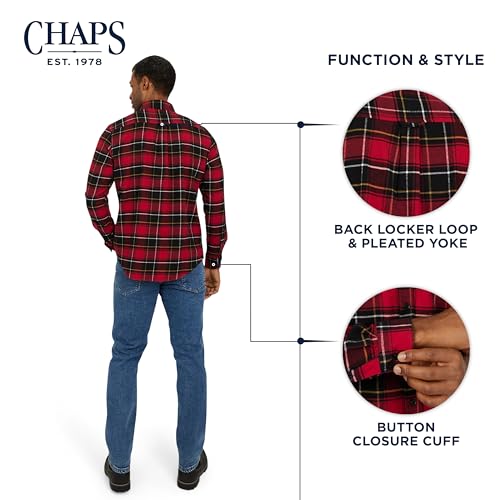 Chaps Men's Classic Fit Long Sleeve Button Down Stretch Flannel Casual Woven Shirt - Image 5