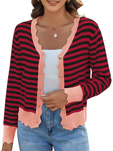 Women's Lightweight Cardigans Casual Long Sleeve V-Neck Button Print Sweaters Open Front Outerwear
