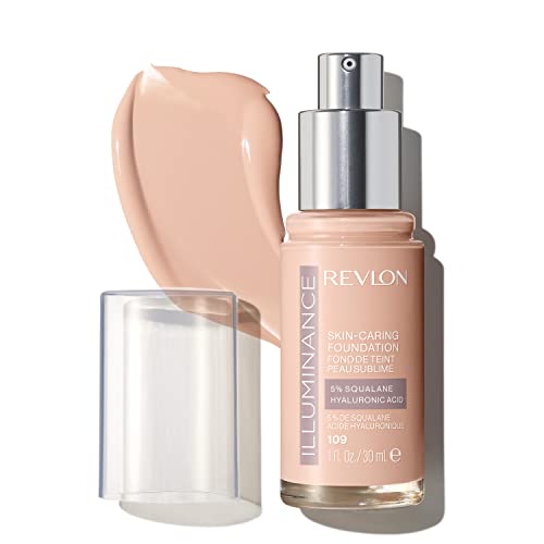 Revlon Illuminance Skin-Caring Liquid Foundation, Hyaluronic Acid, Hydrating and Nourishing Formula with Medium Coverage, 109 Light Ivory, 1 fl oz