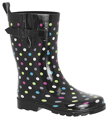 Capelli New York Ladies Multi Dots Printed Mid-Calf Rubber Rain Boot Multi Rainbow Combo 8 - Thumbnail 3