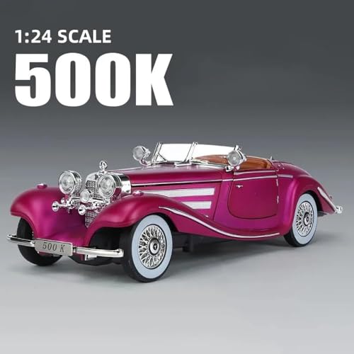 Image of 1:24 Benz 500K Toy Car Model, Diecast Collectible Pull Back Model Car with Sound and Light, Retro Classic Car Toy Gift Vehicles for Adults, Kids, Boys, and Girls (Pink)