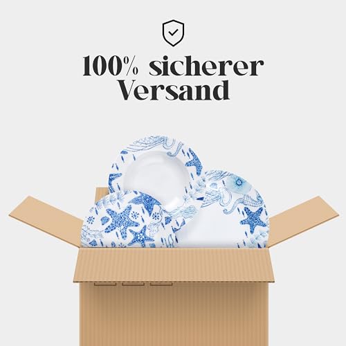 Baroni Home 18-teiliges Tafelservice aus Porzellan und Steingut, Tellerservice für 6 Personen, bunte Tische, Teller-Set mit Suppenteller, flachen Teller, Obst- oder Desserteller, Seestern