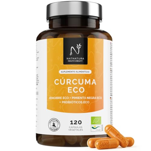 Cúrcuma con Jengibre y Pimienta Negra + Probióticos Eco. Cúrcuma Eco en cápsulas (2235 mg) con alta concentración de Curcumina. Potente Antiinflamatorio natural. Cúrcuma orgánica.120 cápsulas.