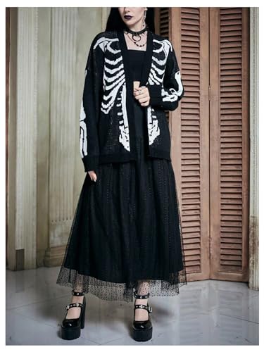Women's Skeleton Graphic Cardigan Sweaters Goth Open Front Long Sleeve Cardigan Coat3
