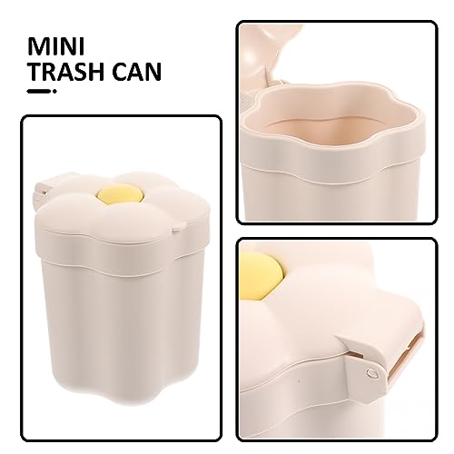 Image of Cabilock Mini Desktop Trash can with Lid Flower Shaped Flip-on Waste Bin Small Garbage can for Office Bedroom Table Organization