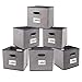 Homyfort Cube Storage Bins,Foldable Cloth Boxes Baskets Organizer for Closet,Home,Office, Bedroom with Plastic Handles Set of 6 Grey Large 12x12x12