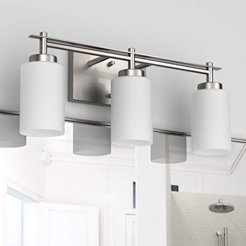Image of Aipsun Brushed Nickel Bathroom Vanity Light Vintage Bathroom Vanity Lighting Fixtures 3 Lights Industrial Wall Light (Exclude Bulb)
