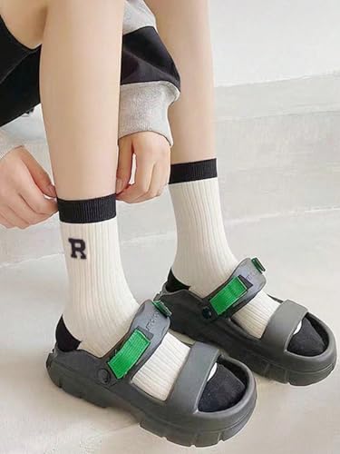 Image of SHENHE Women's 5 Pairs Striped Socks Knitted Mini Crew Retro Sports Quarter Socks Black and White 36-39