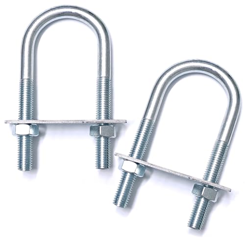 Image of 2 Sets M8 Square U-Bolts,u-Bolts 2 inch Wide,304 Stainless Steel Square u-Bolts,with Nuts,Bolt Plate and washers (M12, 50mm*130mm)