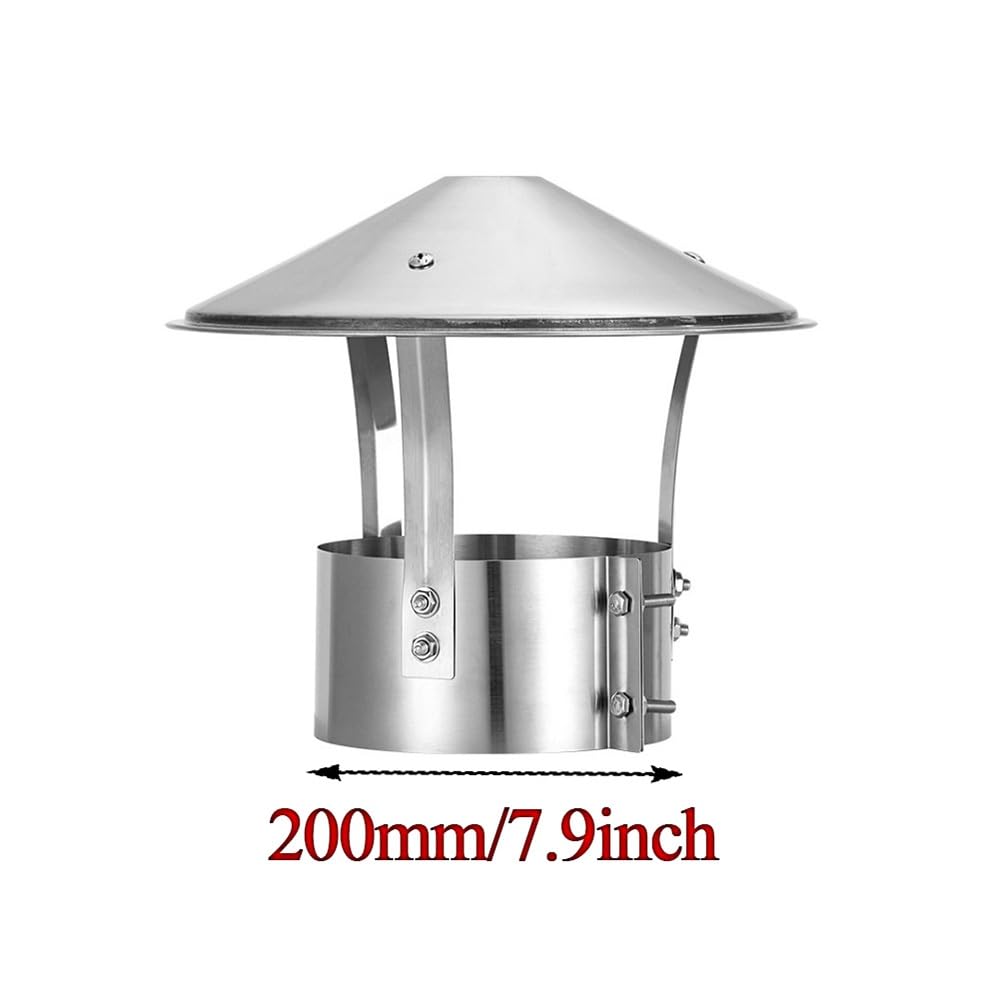 Coperchio Comignolo, Cappucci per Camino, 100/130/160/170/180/200/210MM Cappellino per Canna Fumaria a Forma di Cono, Terminale Caminos, Copertura per Camino in Inox(200mm)
