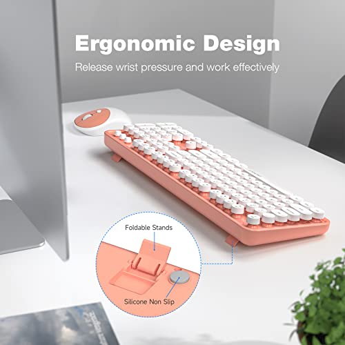 Image of KNOWSQT Wireless Keyboard and Mouse Combo - White-Orange Full-Sized 2.4 GHz 104 Keys Typewriter Keyboard, Flexible Round Keycap and Optical Mouse for Windows, Computer, PC, Laptop, Desktop, Mac