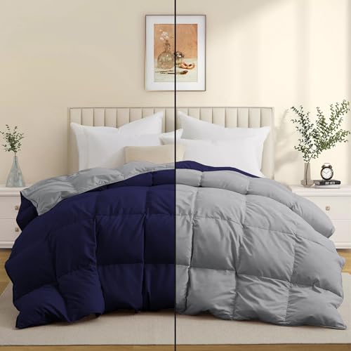 Image of Super Comfort Reversible 500 GSM Comforter Single Size (60 inchX90 inch) - Heavy Winter Comforter 500 GSM Microfiber Fill - Duvet /Blanket Single Size - Navy Blue /Silver Grey Color