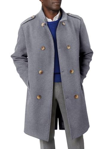 Image of Runcati Mens Trench Coat Double Breasted Stand Collar Pea Coat Casual Fall Winter Warm Mid Long Overcoat